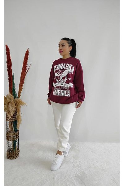 Altı Üstü Butik Hanorac cu imprimeu Nebraska Burgundy