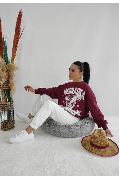 Altı Üstü Butik Hanorac cu imprimeu Nebraska Burgundy