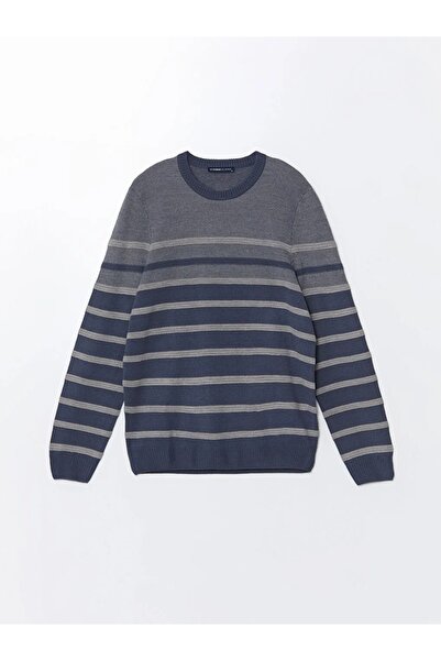 LC Waikiki LCWAIKIKI Classic İndigo Bisiklet Yaka Uzun Kollu Çizgili Erkek Triko Kazak