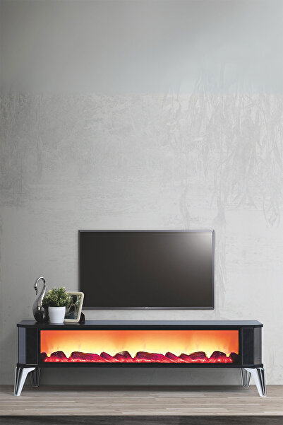 Breda Home Concept Clas Xxl Şömineli Yanları Camlı Tv Ünitesi