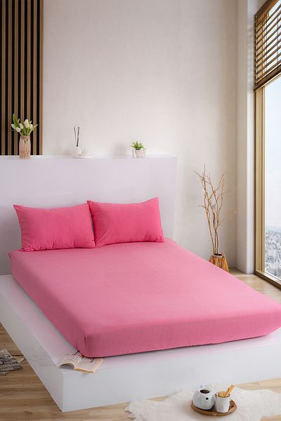 KetraHome Fuchsia Pink Single Cotton Sheet Set - 100X200Cm Pillowcase 50X70Cm