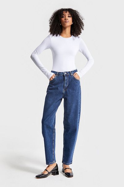 its basic Țesătură Lycra Albastru închis - Denim Mom Fit pentru femei