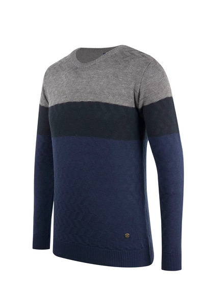 Çizgi Triko Ανδρικό πλεκτό πουλόβερ με λαιμόκοψη με μοτίβο κανονική εφαρμογή με ελαστικά μανίκια και μέση