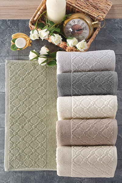 Güvenal BEGONYA 6-компонентний жакардовий оксамитовий набір рушників у коробці Набір рушників | Придане | Рушник для ванни | Рушник для обличчя для рук