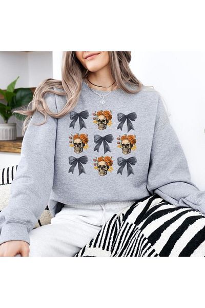 Pink Sky Halloween Skull - Black Ribbon and Cute Sweatshirt T-Shirt