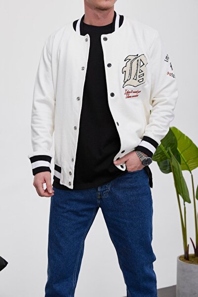 NOMARC Чоловічий коледж-жакет - Екрю з літерою B на грудях Повсякденний бомбер