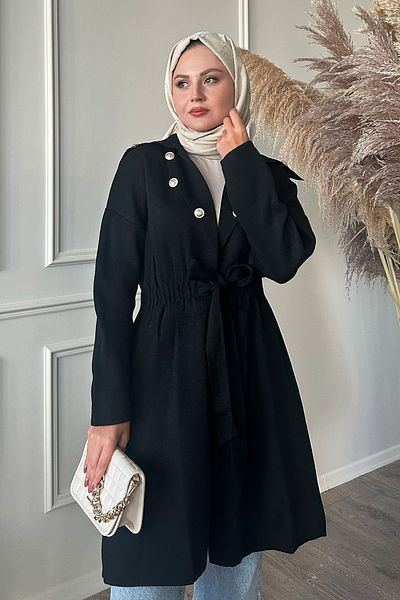 InStyle Cardigan negru din tricotaje cu șireturi