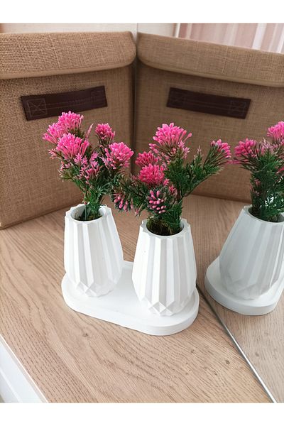 aksenbirstore Mini Patterned Oval Container Bowl Double and Oval Plate - with Artificial Flower Gift