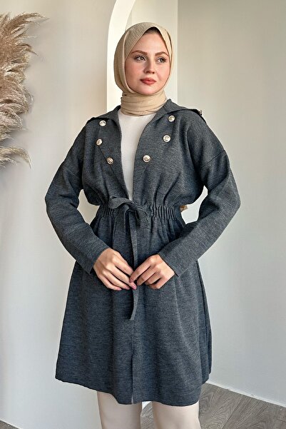 InStyle Detail tlačítka Krajkový šedý pletený svetr