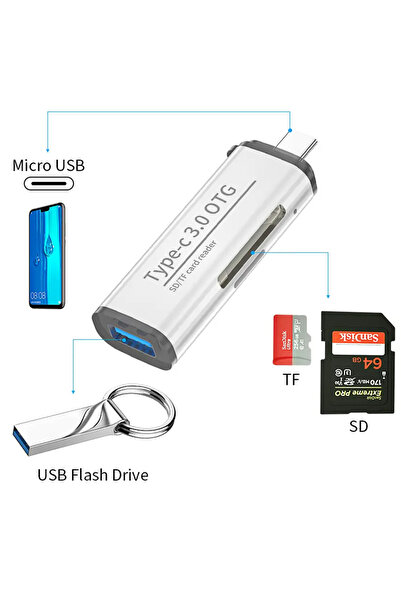 Fxn-103 Type-c Usb Otg Sd Micro Kart Okuyucu Bellek Veri Aktarım Dönüştürücü Çevirici Adaptör
