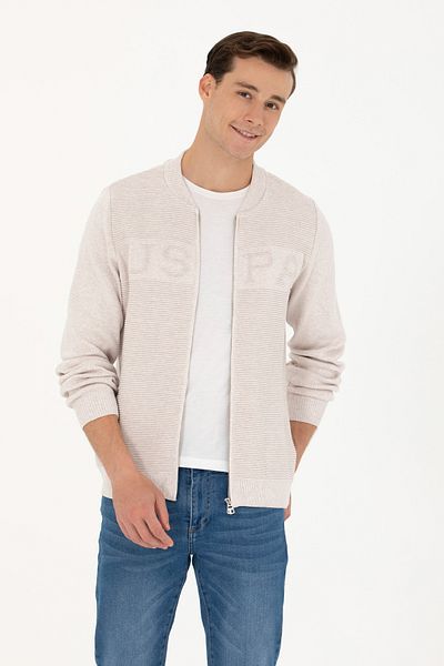 U.S. Polo Assn. Ανδρική πλεκτή ζακέτα Stone Melange 50271034 -VR225