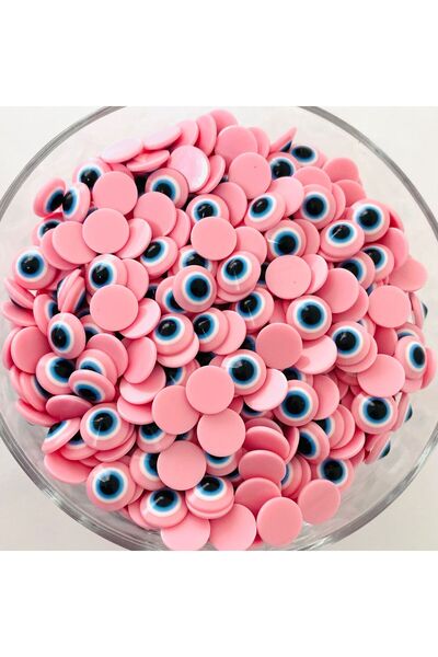 312 KONSEPT Петдесет 10 мм пластмасови плоски мъниста „Зло око“, розови, деко...