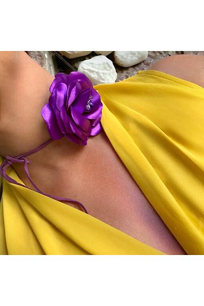 By G Tasarım Purple Satin Ribbon Rose Necklace
