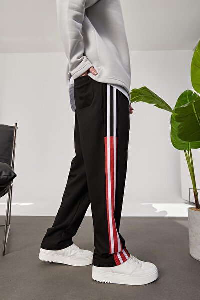 NOMARC Red Detailed 2 Line Black Tracksuit