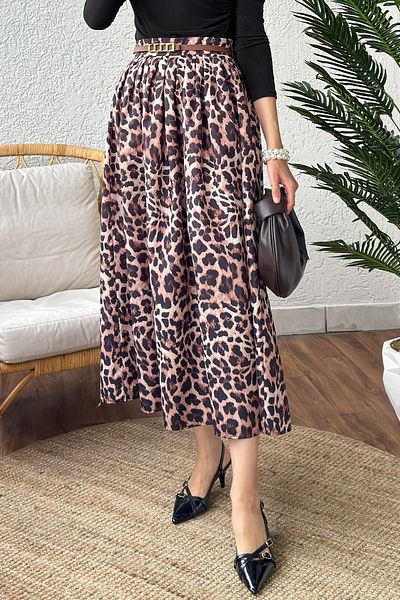 Salih Çelebi 1008 Flared Leopard printed φούστα - ΜΑΥΡΗ