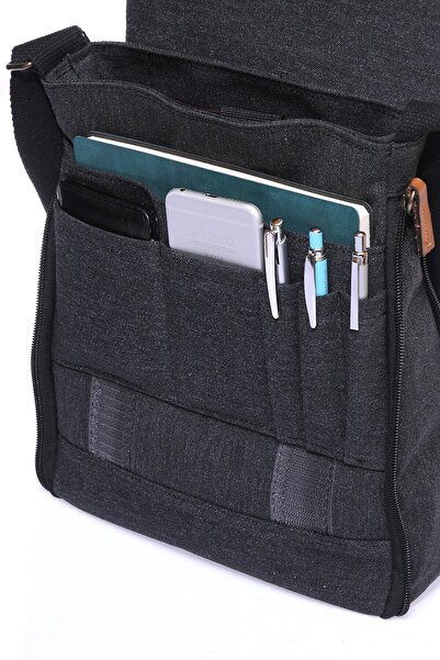 By Hakan Gk14 Canvas Postman Όρθια τσάντα χιαστί Μαύρη