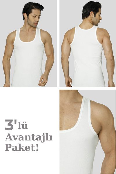 Arma Yıldız Ανδρικό εσώρουχο καμιζόλ σε λευκό ραβδωτό 3 πακέτο εύκαμπτο και μαλακό ύφασμα