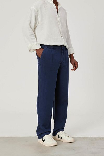 NOMARC Navy Blue Linen - Παντελόνι Loose Cut