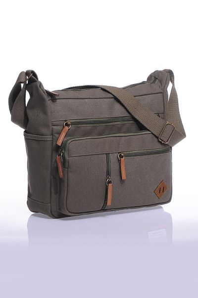 By Hakan Gk13 Canvas Postman Οριζόντια τσάντα χιαστί Χακί
