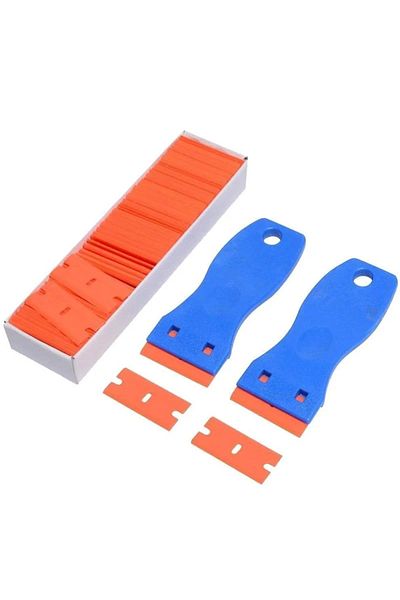 Choice 1SET 100 Pieces Two Cutting Plastic Razor Blade Label Clean Razor Glue Remover Window Glass Clean Sc