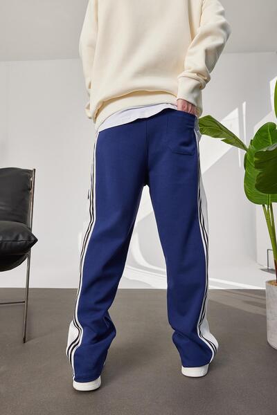 NOMARC Erkek Geniş Şeritli Bol Paça Mavi Eşofman Altı