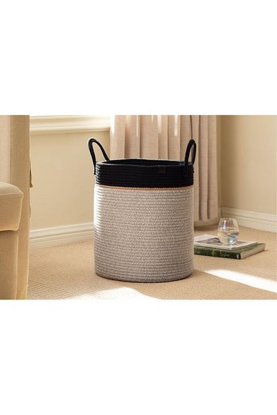 MaVaux Coș țesut de dimensiune mare 40cm-36cm - cu mâner lateral, răchită, iută, organizator