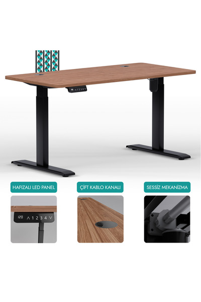 EDUSA O-Flex Tek Motorlu Elektrikli Yükseklik Ayarlı Masa - 160X80 - Bambu