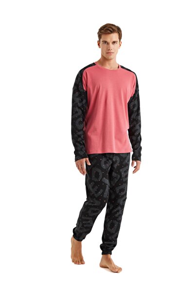 Blackspade Men's Long Sleeve Red Pajamas Set C9T9N5O04