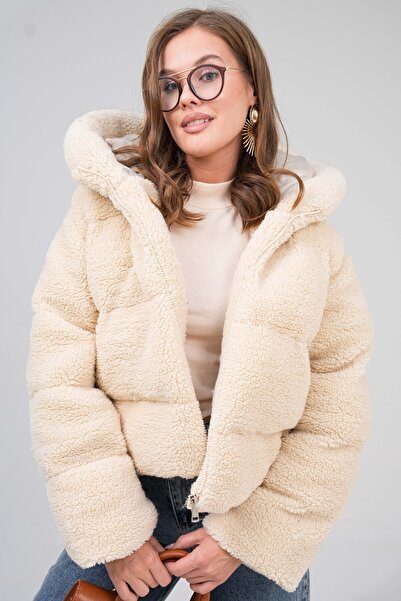 VOLT CLOTHİNG Γυναικείο βελούδινο παλτό με κουκούλα