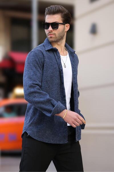 Madmext Чоловіча темно-синя куртка з візерунком Сорочка E6755