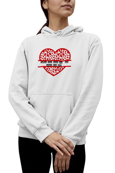 qoeuyl boutique Unisex Φούτερ με μαύρη κουκούλα - 100% βαμβάκι, ράστερ με 3 κλωστές Follow Your Heart Hoodie