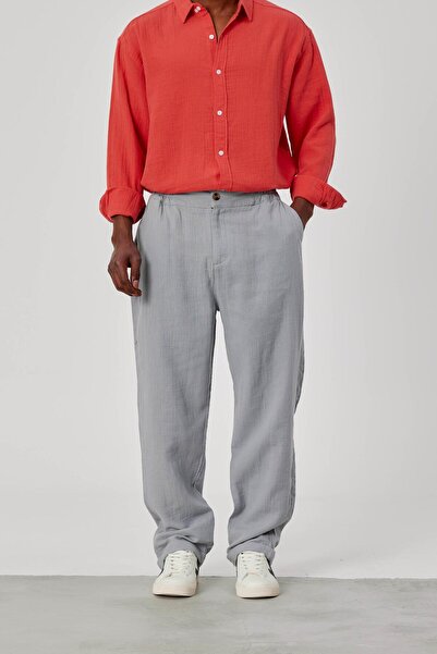 NOMARC Men's Loose Fit Gray Linen Trousers