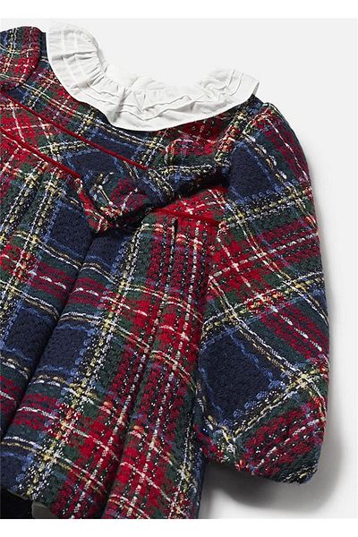 MAYORAL Navy Blue Burgundy Plaid Baby Girl Dress - 2903