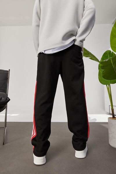 NOMARC Red Detailed 2 Line Black Tracksuit