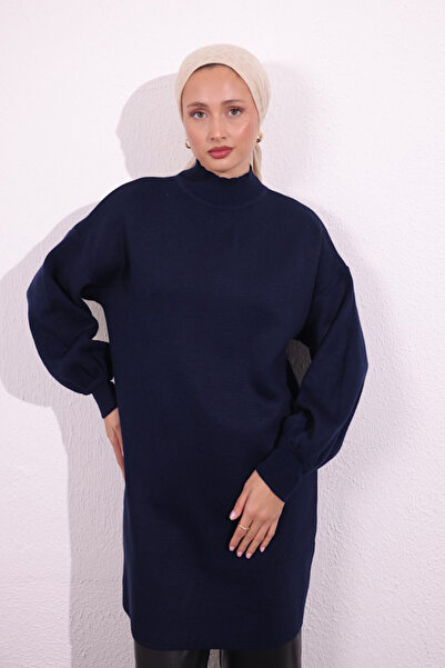 Bold Grup Women's Balloon Sleeve Turtleneck Knitwear Tunic Sweater