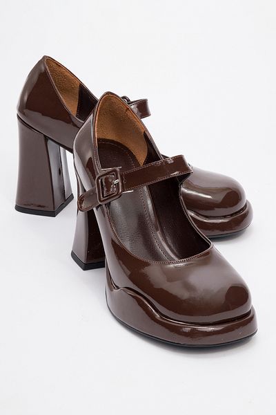 LuviShoes Кафяви лачени дамски обувки на ток Jagol