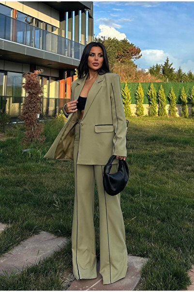 pembekurdelem Kadın Stil Oversize Ceket Pantolon Takım Haki