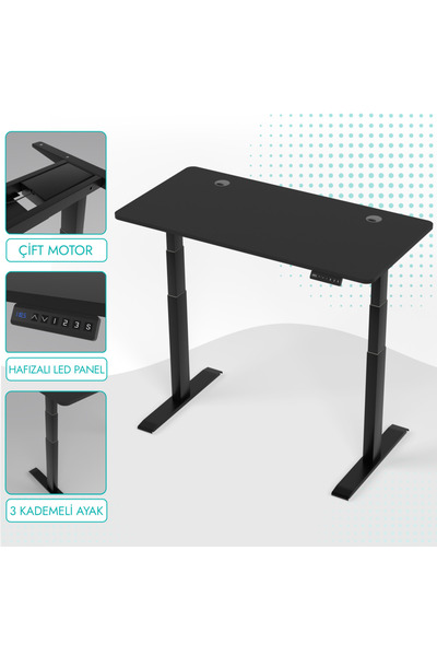 EDUSA O-Flex Duo Çift Motorlu Elektrikli Yükseklik Ayarlı Masa - 180X80 - Siyah