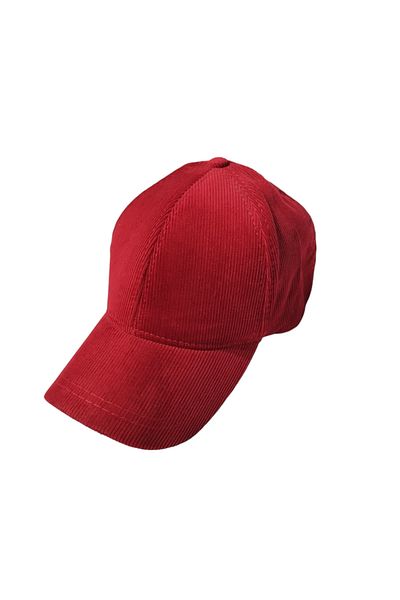 Cesicey Corduroy Unisex Cap Hat - Adjustable Back Velcro, Red