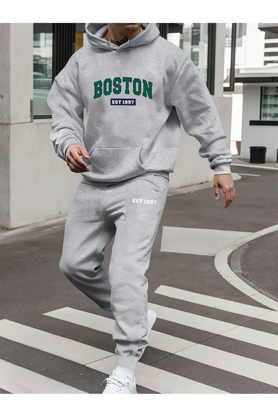 WOODROFFE Γκρι Σετ Φούτερ με κουκούλα - ΑΝΔΡΙΚΟ ΜΕ ΕΚΤΥΠΩΜΕΝΟ, Υπερμεγέθη Boy...