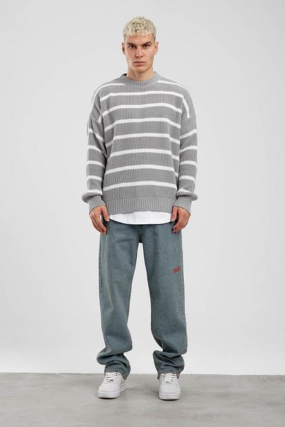NOMARC Γκρι Λευκό Ριγέ Γκρι Πλεκτό Oversize