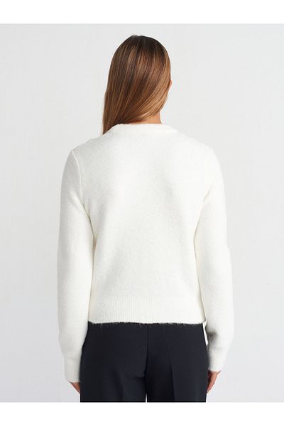 Dilvin 10642 Model - Crew Neck and Ruffle Ecru Knitwear Sweater