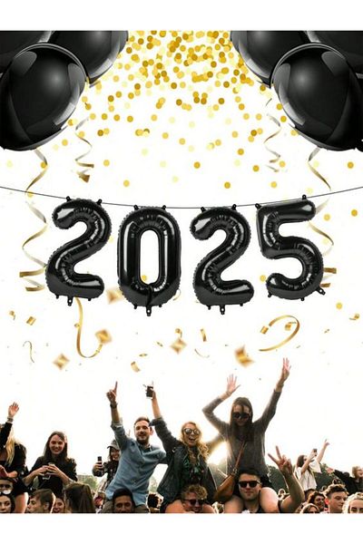 MERİ PARTİ ΣΕΤ ΠΡΩΤΟΧΡΟΝΙΑΣ ΜΠΑΛΟΝΙ 2025 - ΜΑΥΡΟ, ΜΠΑΛΟΝΙ ΦΥΛΛΟ 32 ΙΝΤΣΩΝ 76 CM