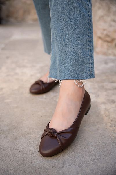 LAMİNTA Buggy Bitter Brown Knot Bow Detailed Women's Ballerinas