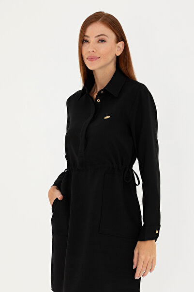 U.S. Polo Assn. Kadın Siyah Mini Boy Dokuma Elbise 50271164-VR046