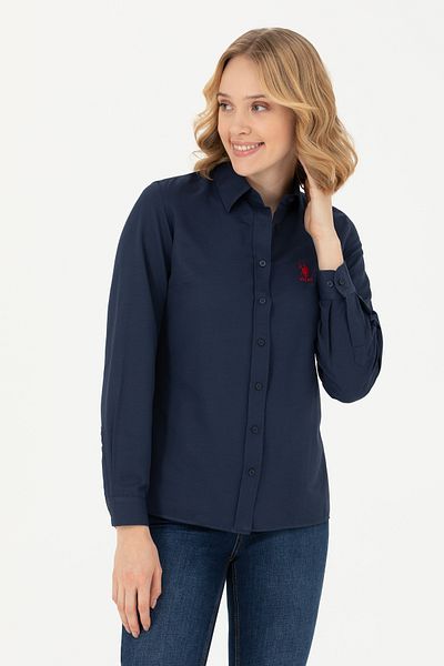 U.S. Polo Assn. Cămașă de bază cu mânecă lungă albastru bleumarin pentru femei 50271267-VR033