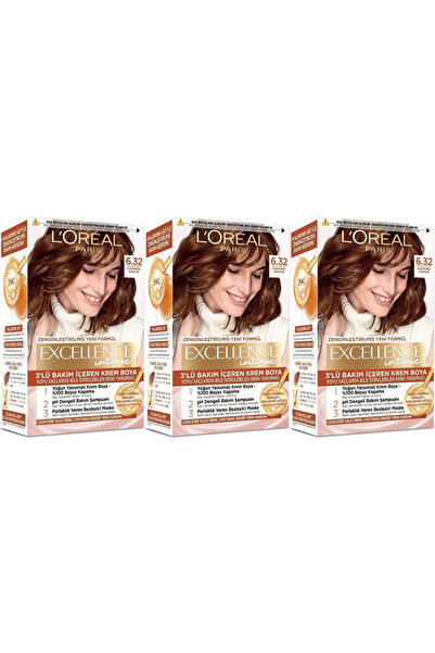 L'Oreal Paris Excellence Saç Boyası 6.32 Karamel Kahve 3'lü Set Yenilenmiş Am...
