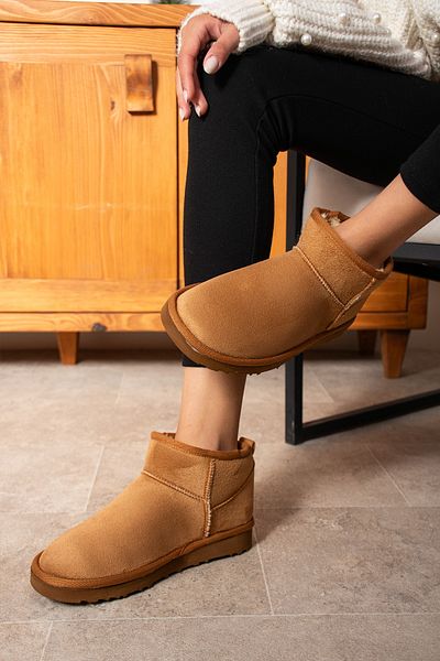 KOTAN Mini Tan Suede Μποτάκια Γυναικείες Μπότες Άνετη Σόλα με Μαλλιά Εσωτερικά Flat Sole