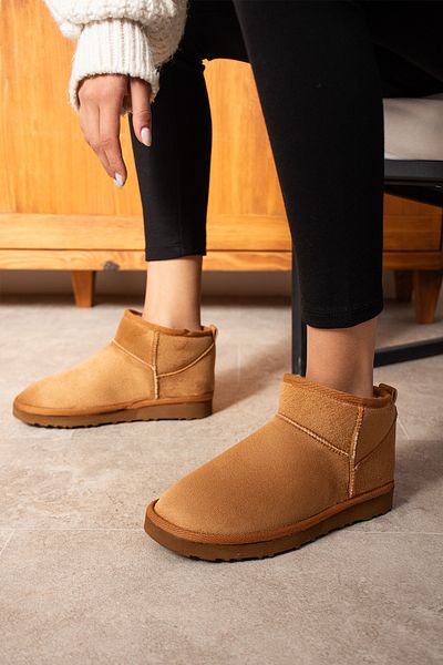 KOTAN Mini Tan Suede Μποτάκια Γυναικείες Μπότες Άνετη Σόλα με Μαλλιά Εσωτερικά Flat Sole