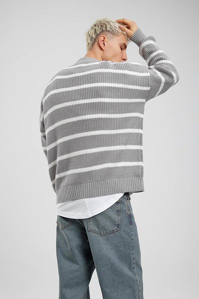 NOMARC Γκρι Λευκό Ριγέ Γκρι Πλεκτό Oversize